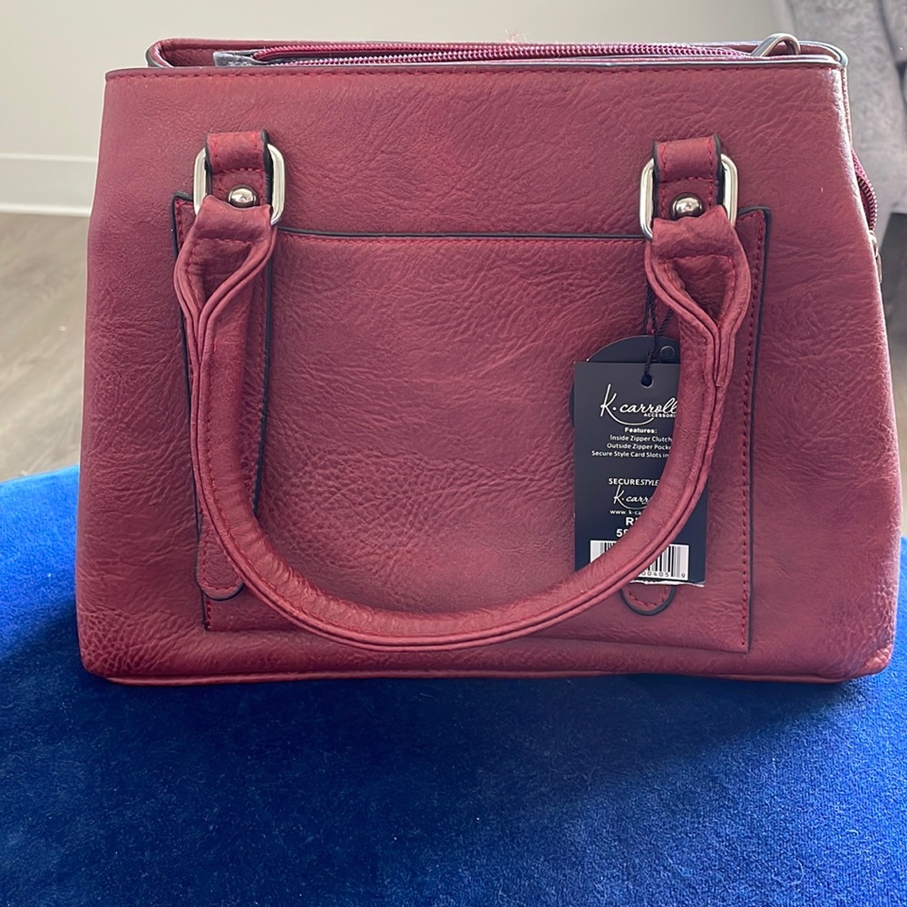 Red leather texture purse with shoulder strap